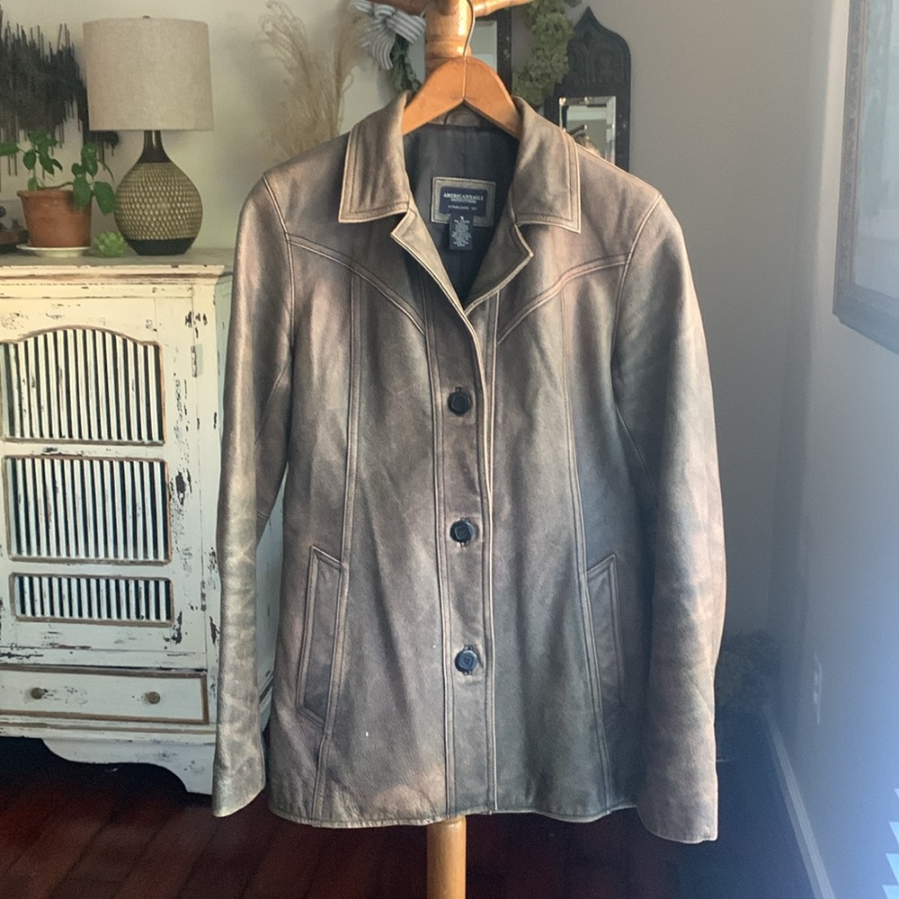 American Eagle Outfitters distressed brown leather jacket